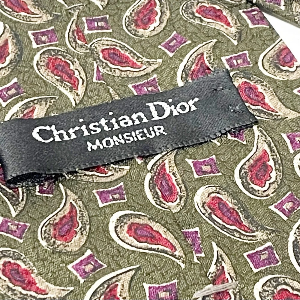 Christion Dior Silk Green Paisley‎ Monsieur Neck Tie